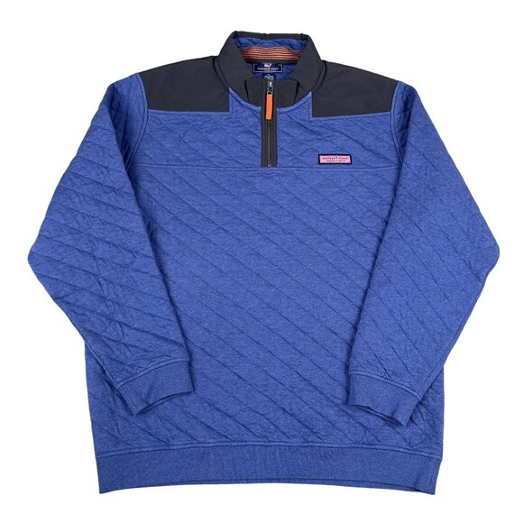 Vineyard Vines Mens Quilted 1/4 Zip Blue Pullover Sweater Sz XL - Picture 1 of 6